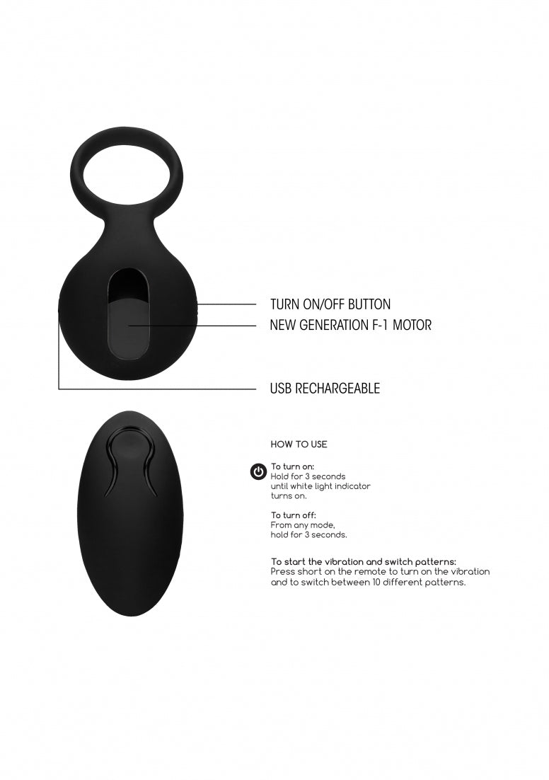 No. 75 - Remote Controlled Vibrating Cock Ring - Black