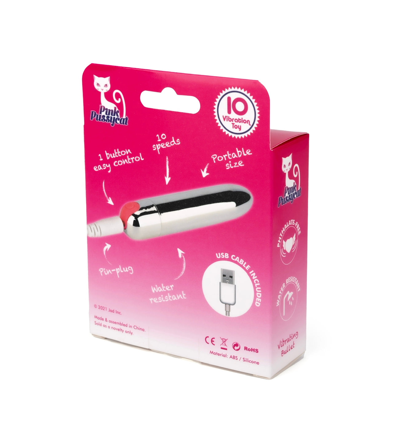 Pink Pussycat Silver Bullet Rechargeable Vibrator - Chrome