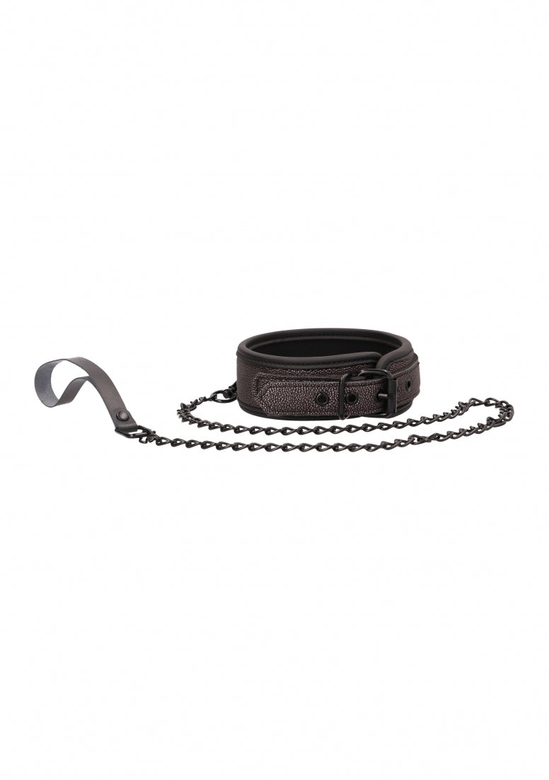 Ouch - Elegant Collar With Leash - Titanium Grey