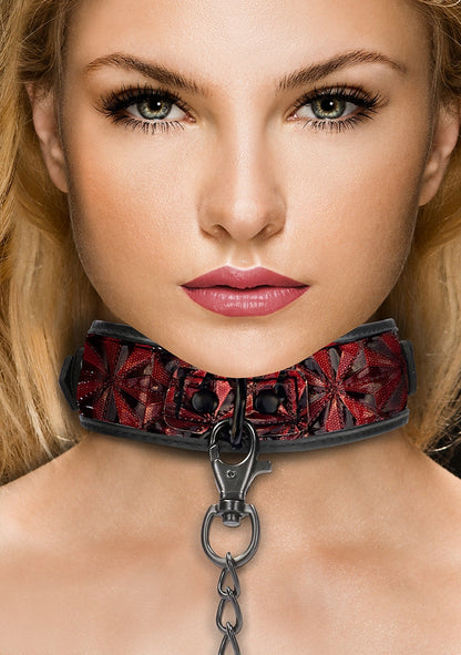 Luxury Collar With Leash - Burgundy