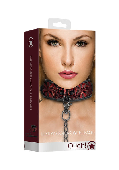 Luxury Collar With Leash - Burgundy