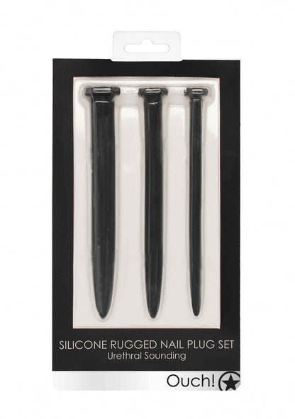 Silicone Rugged Nail Plug Set - Urethral Sounding - Black