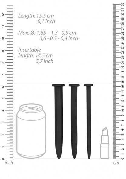 Silicone Rugged Nail Plug Set - Urethral Sounding - Black