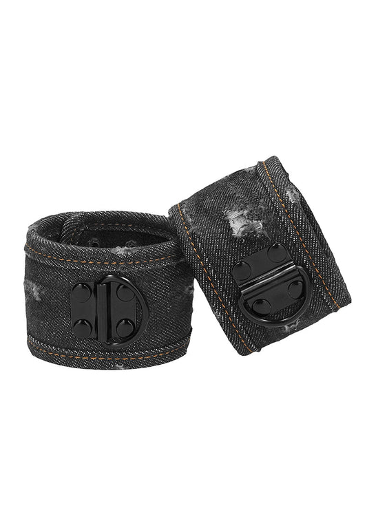Denim Ankle Cuffs - Roughend Denim Style - Black
