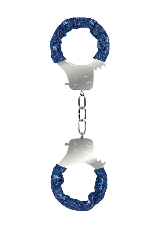 Denim Metal Handcuffs - Roughend Denim Style - Blue