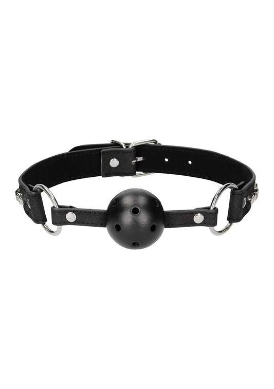 Breathable Ball Gag - With Diamond Studded Straps - Black