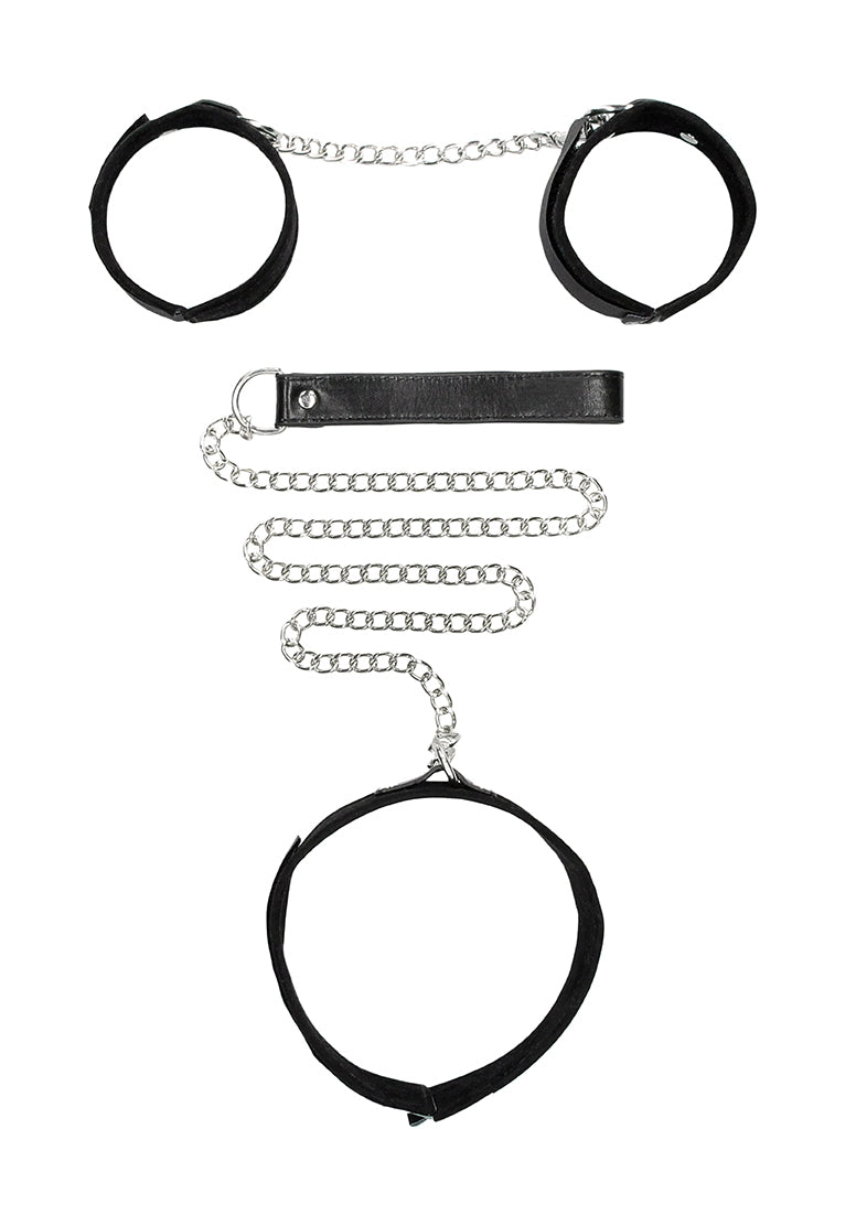 Velcro Collar With Leash And Hand Cuffs - With Adjustable Straps