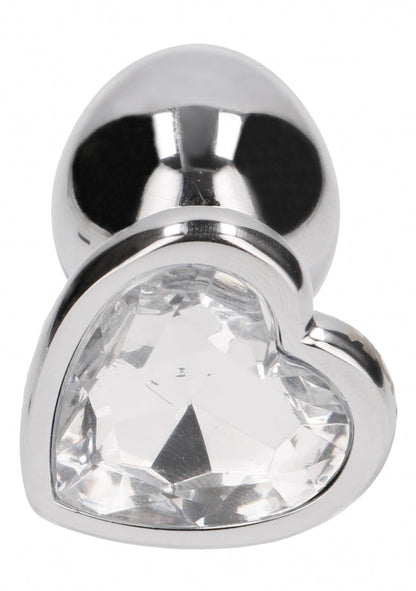 Love Heart Diamond Plug - 2.75 Inch - Silver