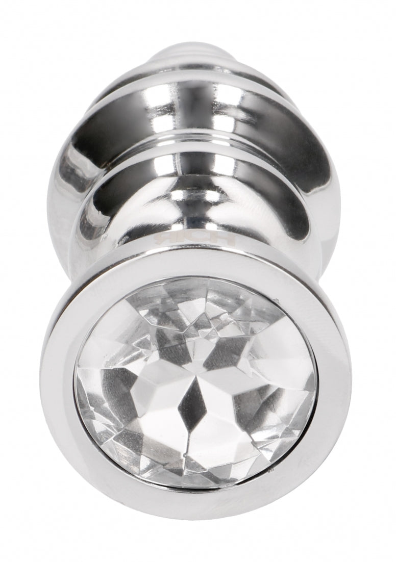 Ribbed Diamond Plug - 3.75 Inch - Silver