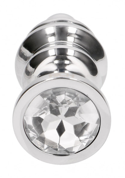 Ribbed Diamond Plug - 3.75 Inch - Silver